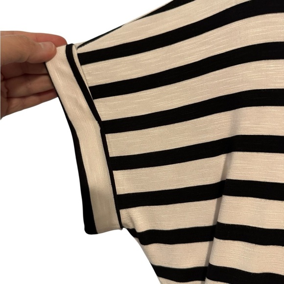 Chaps Women's Short Sleeves Crewneck Knit Black & White Striped Dress M Preppy - Picture 7 of 12